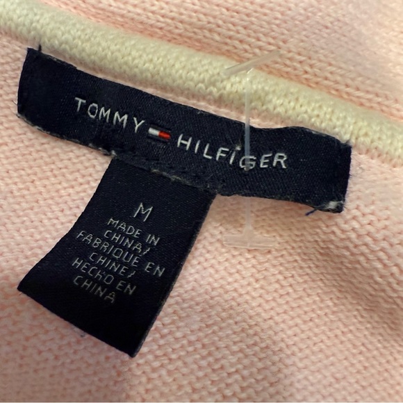 Tommy Hilfiger Women’s Pink Cotton Sweater Braided V-Neck Logo Sz M - Picture 4 of 9
